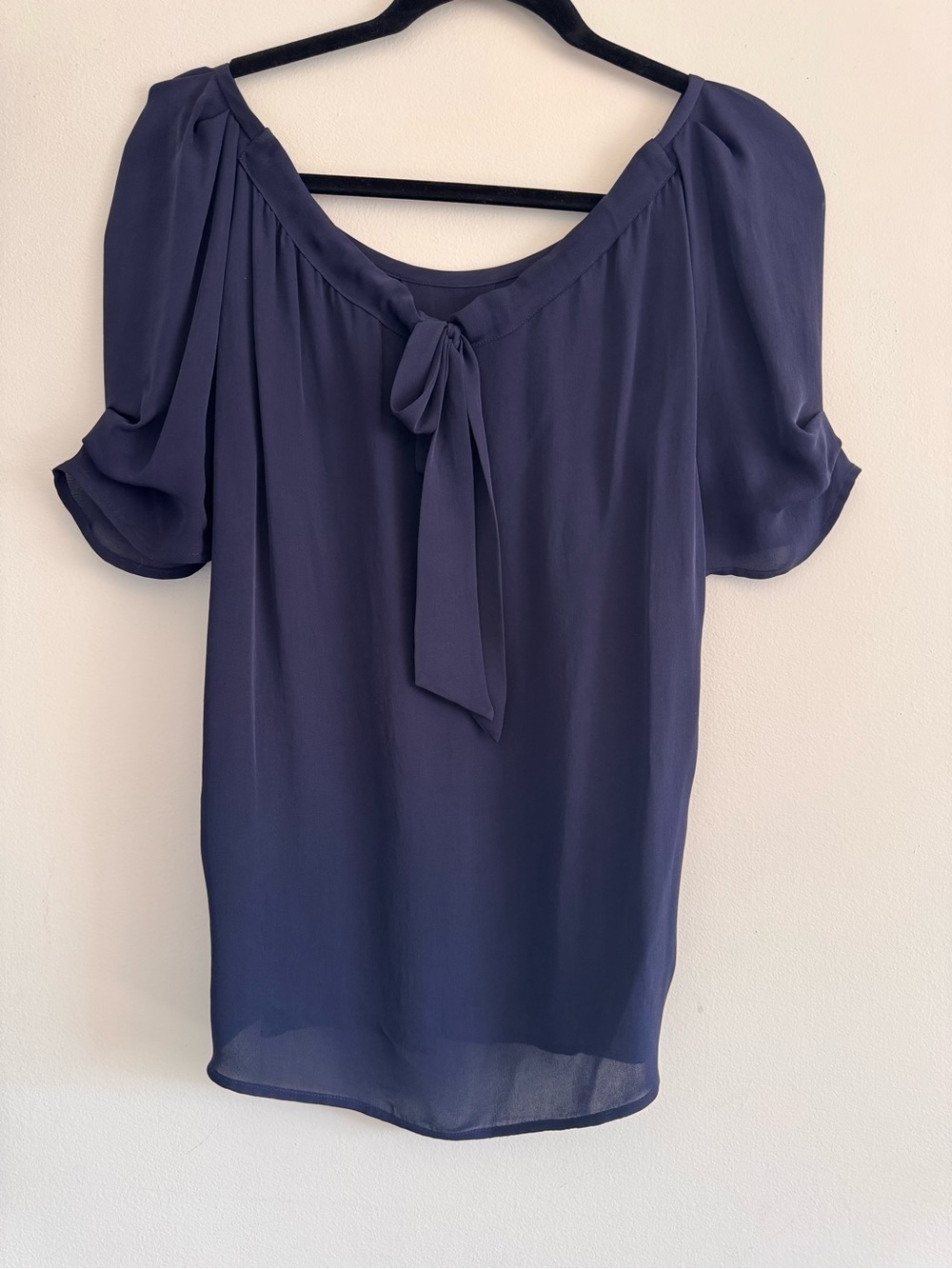 Banana Republic silk reversible top. Navy Tie-Neck Short Sleeve Blouse - Women